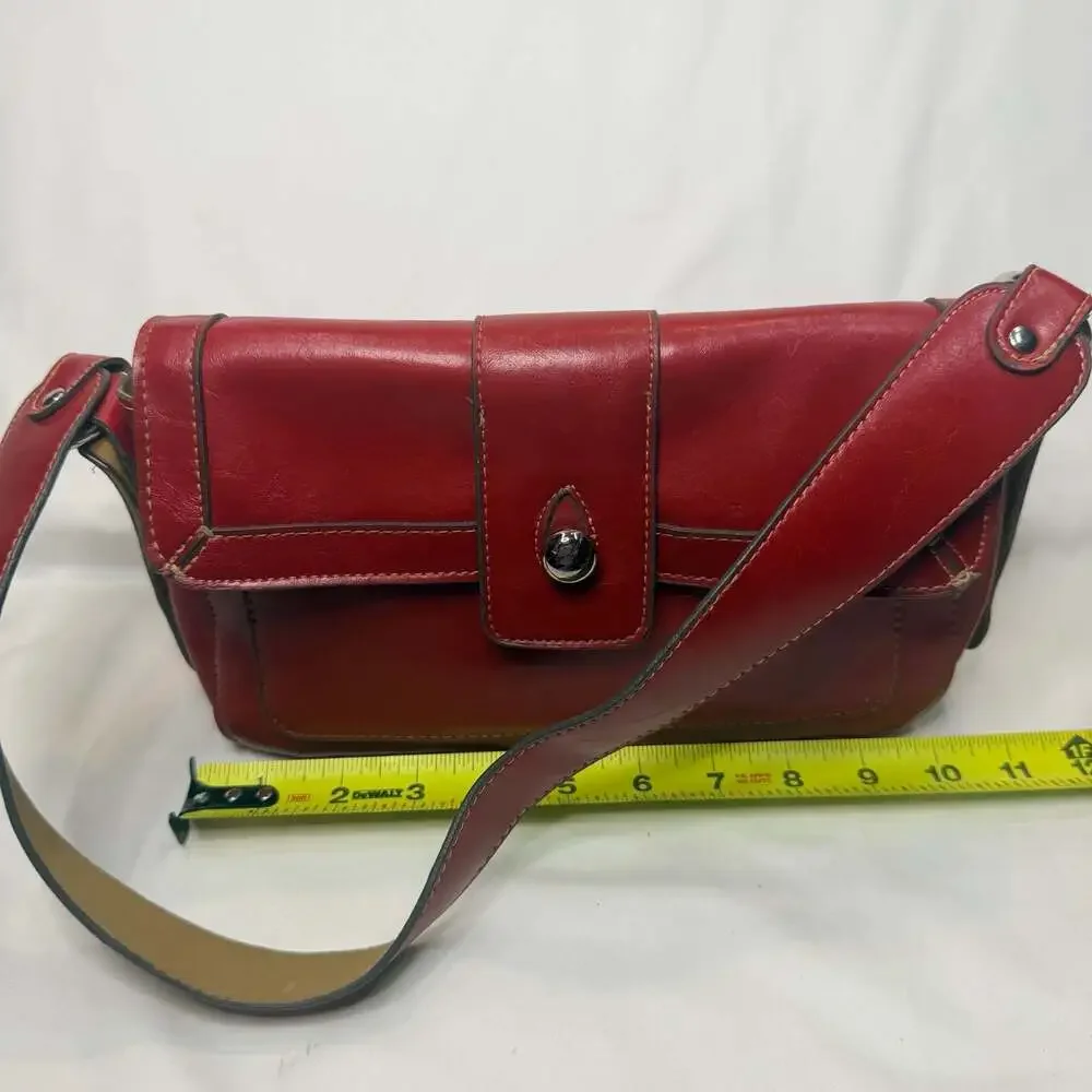Emilie M. Red Faux Leather Flap Over Shoulder Bag Purse
